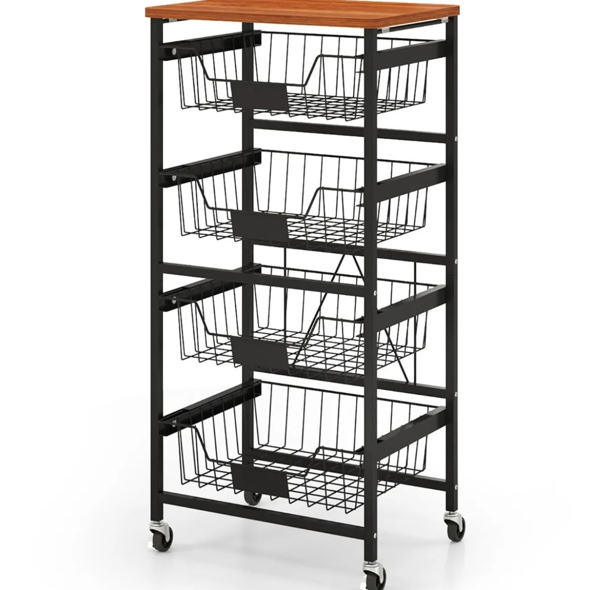 Servierwagen mit Rollen Gemüseregal mit ausziehbaren Körben für Küche Esszimmer 42 x 31 x 89 cm