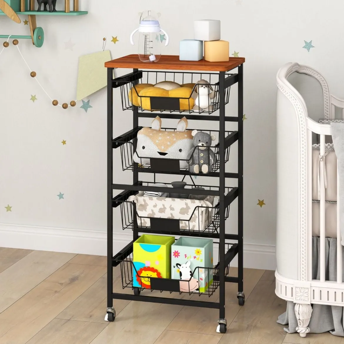 Servierwagen mit Rollen Gemüseregal mit ausziehbaren Körben für Küche Esszimmer 42 x 31 x 89 cm
