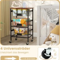 Servierwagen mit Rollen Gemüseregal mit ausziehbaren Körben Rollwagen mit 4 Etagen 42 x 31 x 74 cm