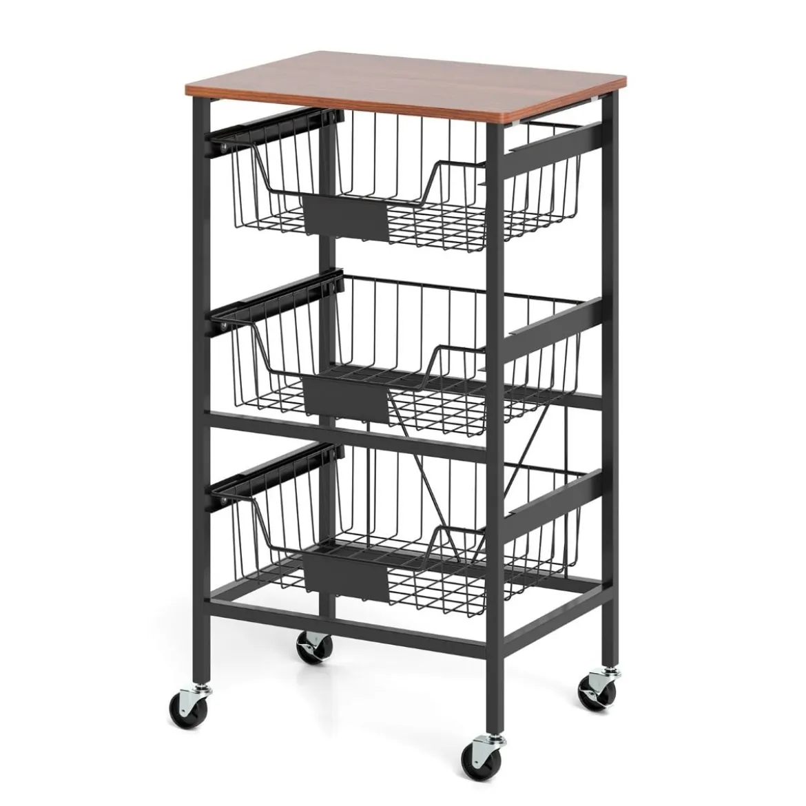 Servierwagen mit Rollen Gemüseregal mit ausziehbaren Körben Rollwagen mit 4 Etagen 42 x 31 x 74 cm