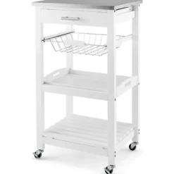 Servierwagen Rollende Kücheninsel mit Arbeitsplatte 47 x 39 x 85 cm Weiß