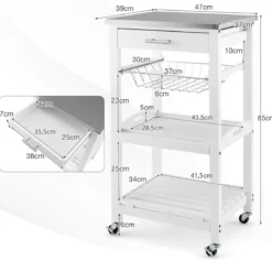 Servierwagen Rollende Kücheninsel mit Arbeitsplatte 47 x 39 x 85 cm Weiß