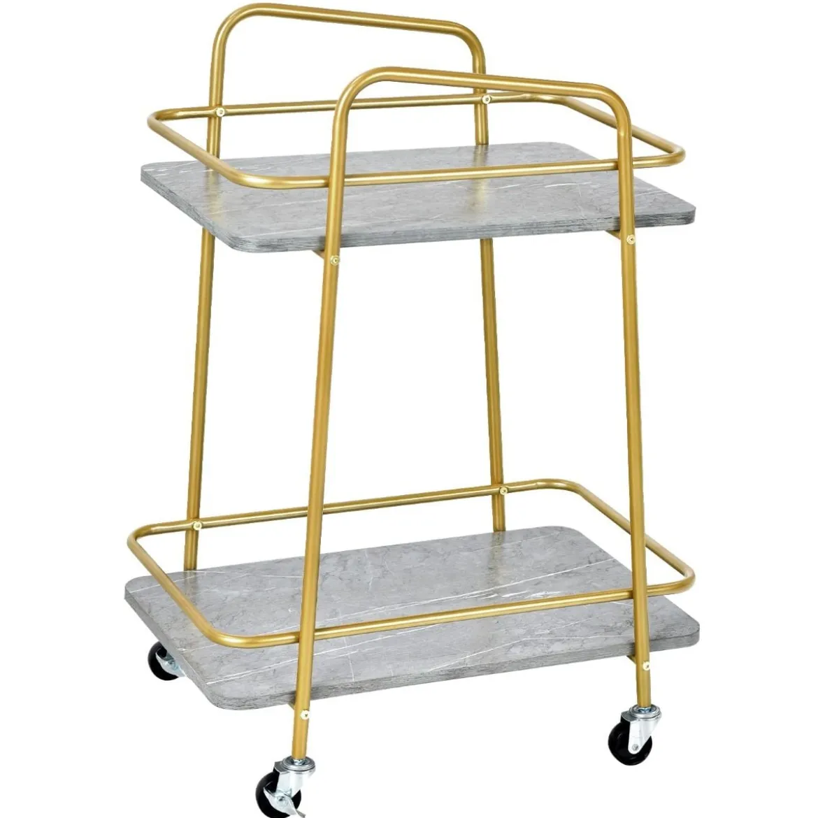 Servierwagen 2-Stöckiger Rollender Küchenwagen 36,5 x 60 x 82,5 cm Grau & Golden