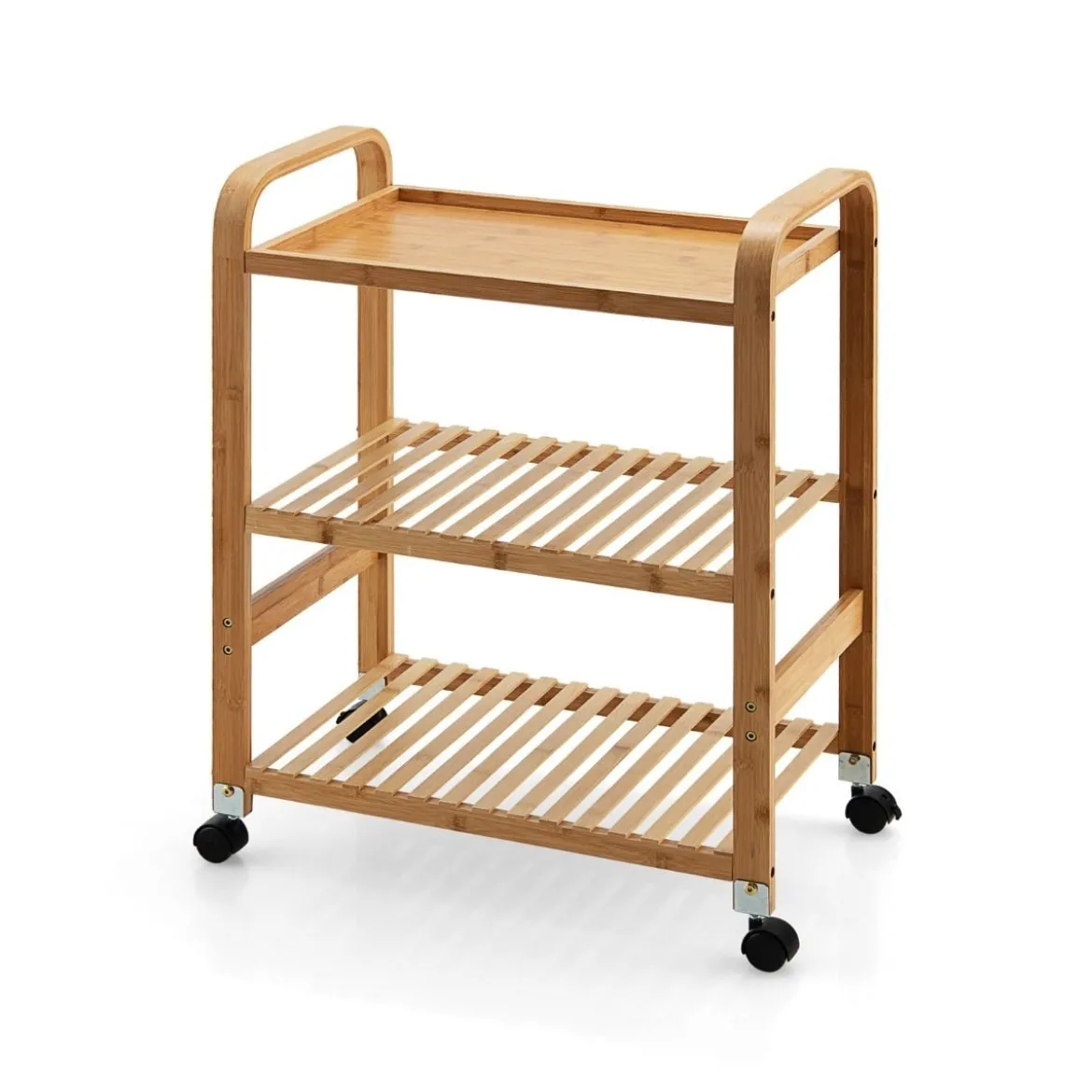 Servierwagen 3-Stöckiger Rollwagen aus Bambus 58 x 33 x 76 cm Natur