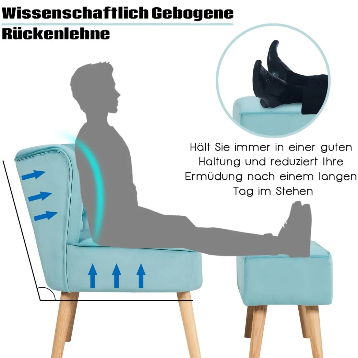 Sessel Armloser Sessel mit Ottomane Hautfreundlicher Polsterstuhl ohne Armlehnen aus Samt Grün