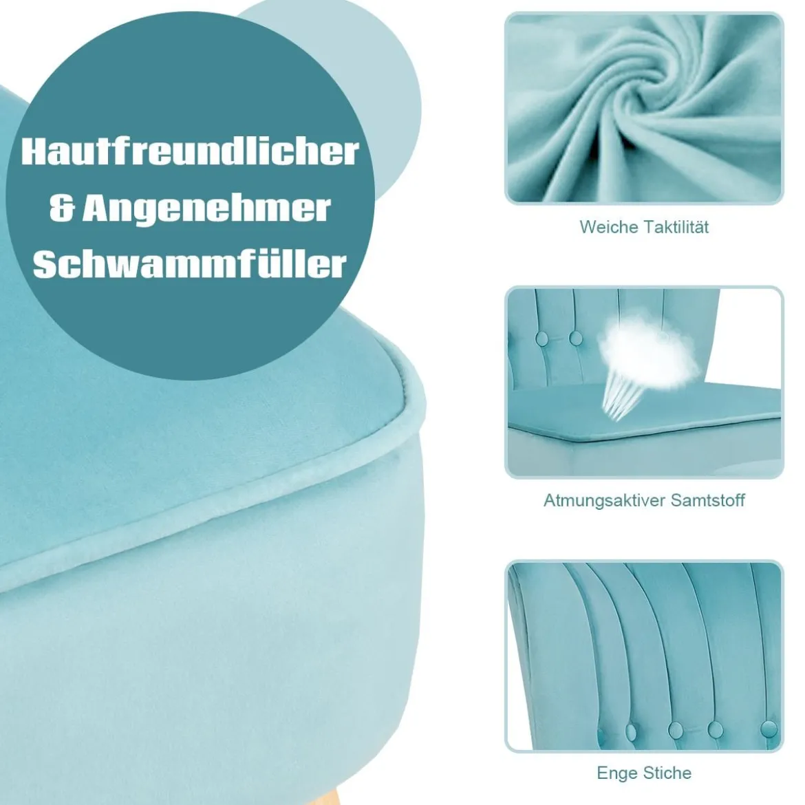 Sessel Armloser Sessel mit Ottomane Hautfreundlicher Polsterstuhl ohne Armlehnen aus Samt Grün
