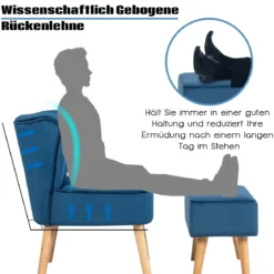 Sessel Armloser Sessel mit Ottomane Hautfreundlicher Polsterstuhl ohne Armlehnen aus Samt Blau