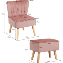 Sessel Armloser Sessel mit Ottomane Hautfreundlicher Polsterstuhl ohne Armlehnen aus Samt Rosa