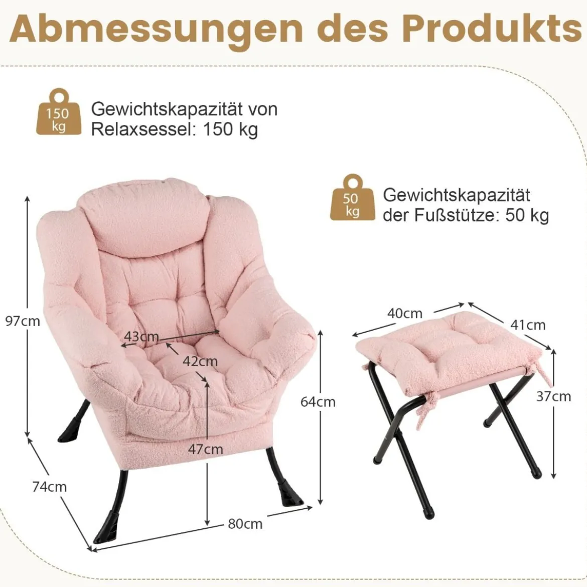 Sessel mit Armlehnen & Seitentasche & Fußstütze & Hocker Relaxsessel Loungesessel Fernsehsessel