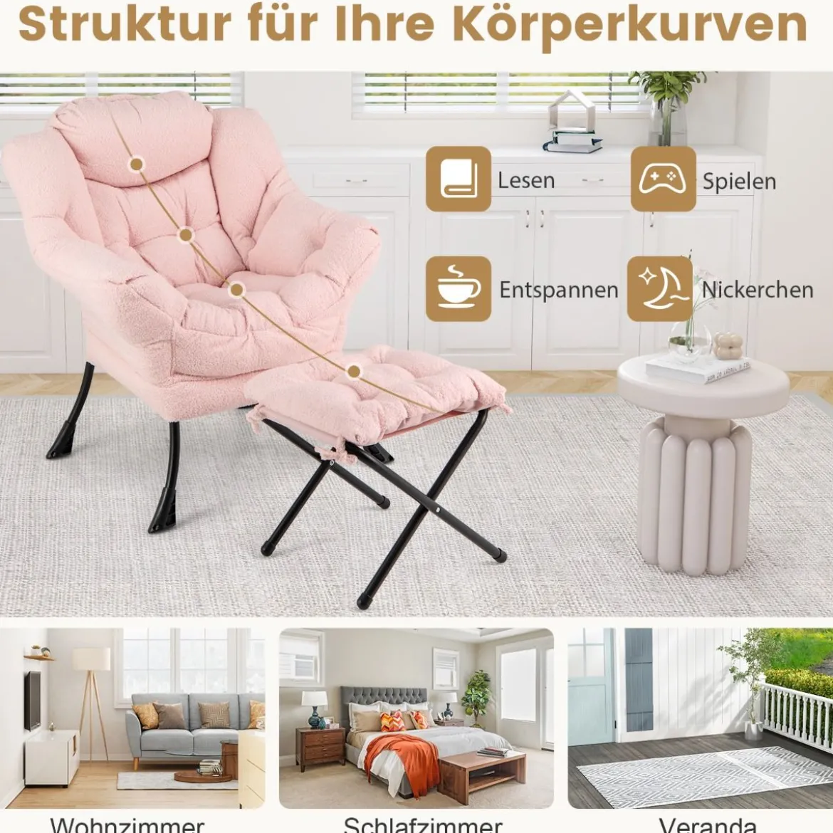 Sessel mit Armlehnen & Seitentasche & Fußstütze & Hocker Relaxsessel Loungesessel Fernsehsessel