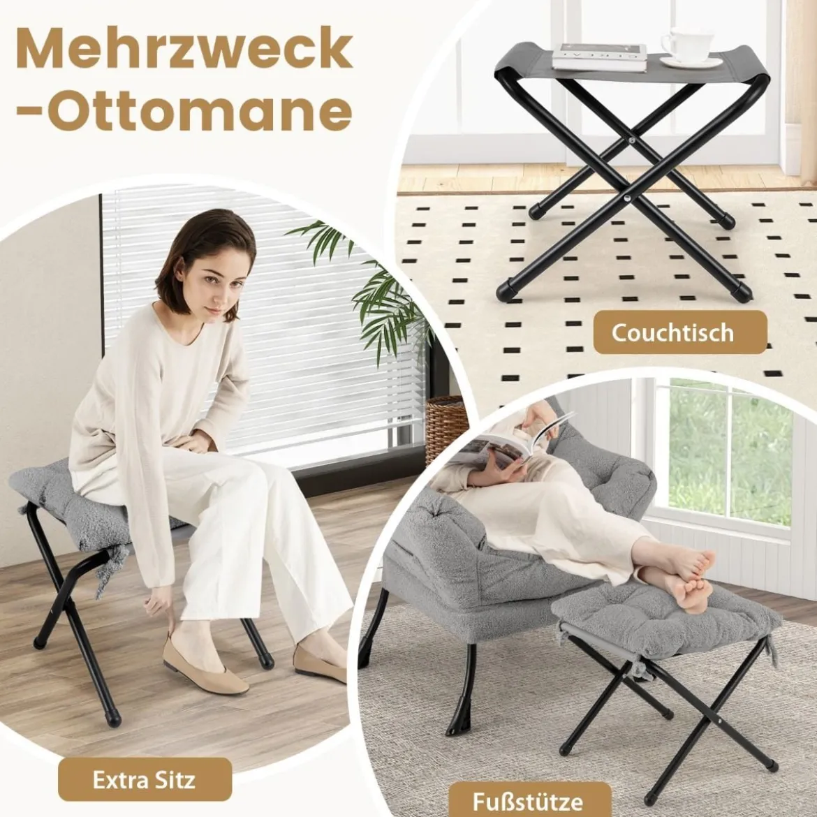 Sessel mit Armlehnen & Seitentasche & Fußstütze & Hocker Relaxsessel Loungesessel Fernsehsessel
