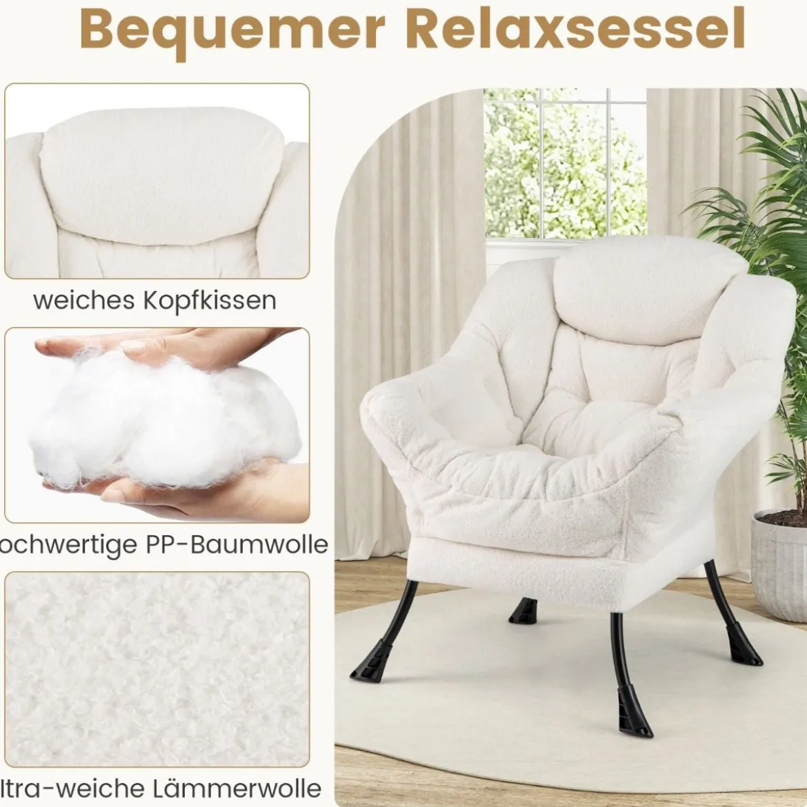Sessel mit Armlehnen & Seitentasche & Fußstütze & Hocker Relaxsessel Loungesessel Fernsehsessel