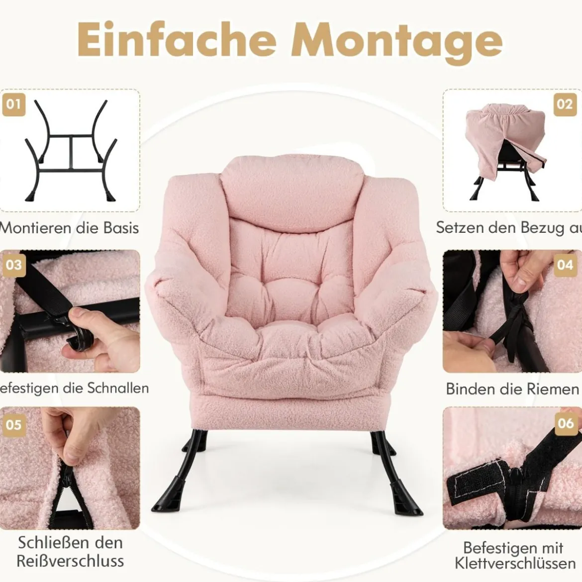 Sessel mit Armlehnen & Seitentasche & Fußstütze & Hocker Relaxsessel Loungesessel Fernsehsessel