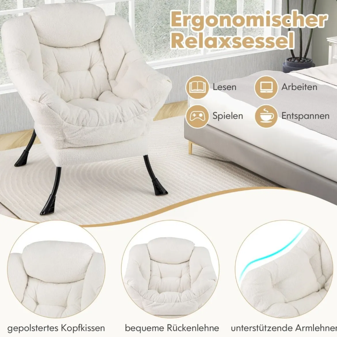 Sessel mit Armlehnen & Seitentasche & Fußstütze & Hocker Relaxsessel Loungesessel Fernsehsessel