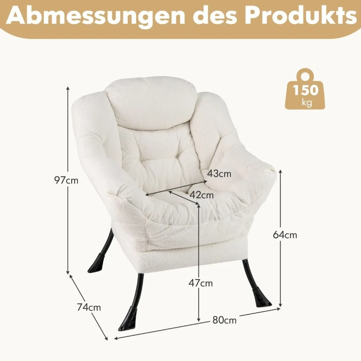 Sessel mit Armlehnen & Seitentasche & Fußstütze & Hocker Relaxsessel Loungesessel Fernsehsessel