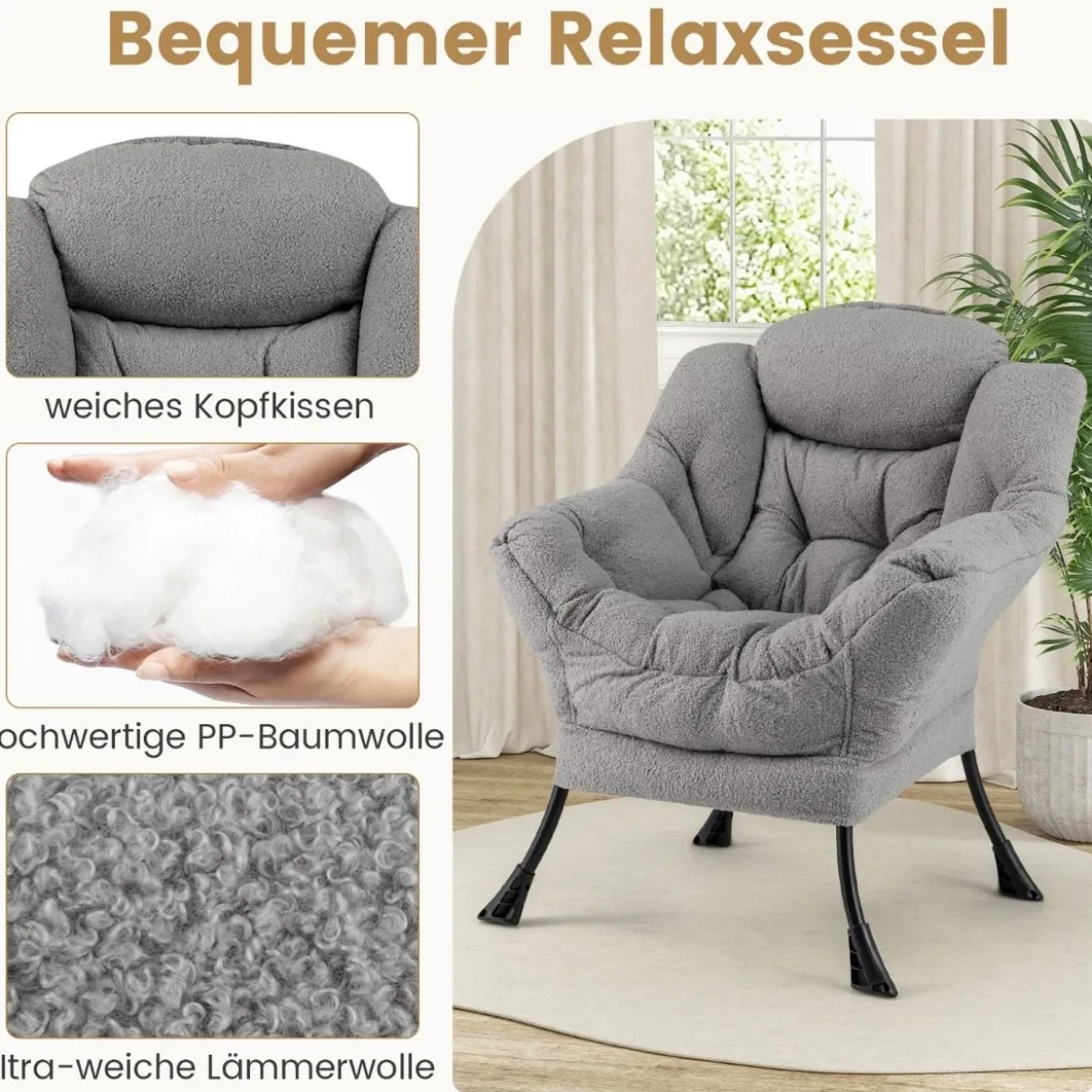 Sessel mit Armlehnen & Seitentasche & Fußstütze & Hocker Relaxsessel Loungesessel Fernsehsessel