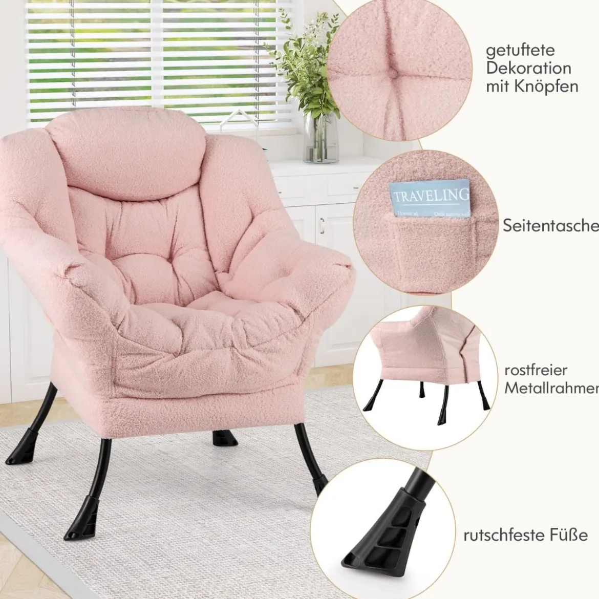 Sessel mit Armlehnen & Seitentasche & Fußstütze & Hocker Relaxsessel Loungesessel Fernsehsessel