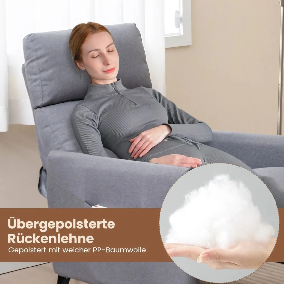 Sessel mit Liegefunktion & Verstellbarer Rückenlehne & Fußstütze & 2 Magazintaschen