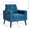 Sessel mit 2 Seitentaschen Ohrensessel mit Armlehnen und Rückenkissen 75 x 81 x 86 cm Blau 53cm Sitztiefe
