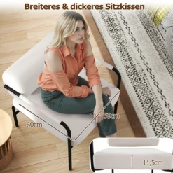 Sessel Modern Loungesessel Gepolsterter Akzentstuhl mit Armlehnen Einzelsessel Relaxsessel Weiß