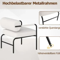 Sessel Modern Loungesessel Gepolsterter Akzentstuhl mit Armlehnen Einzelsessel Relaxsessel Weiß