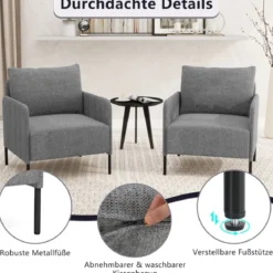 Sessel Wohnzimmer Einzelsofa mit Kissen Loungesessel mit Verstellbaren Fußpolstern 73 x 79 x 79 cm Grau