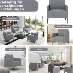Sessel Wohnzimmer Einzelsofa mit Kissen Loungesessel mit Verstellbaren Fußpolstern 73 x 79 x 79 cm Grau