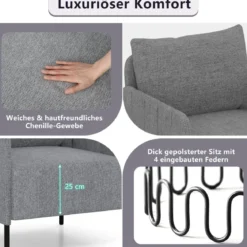 Sessel Wohnzimmer Einzelsofa mit Kissen Loungesessel mit Verstellbaren Fußpolstern 73 x 79 x 79 cm Grau