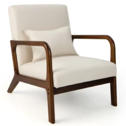 Sessel Wohnzimmer Loungesessel gepolstert Moderner Akzentstuhl Holz mit Armlehnen 65 x 79 x 77 cm