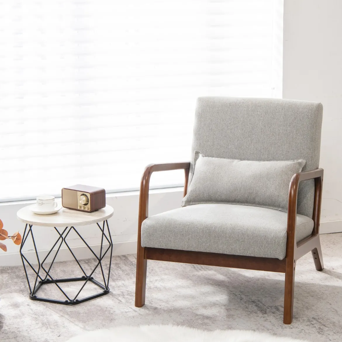 Sessel Wohnzimmer Loungesessel gepolstert Moderner Akzentstuhl Holz mit Armlehnen 65 x 79 x 77 cm