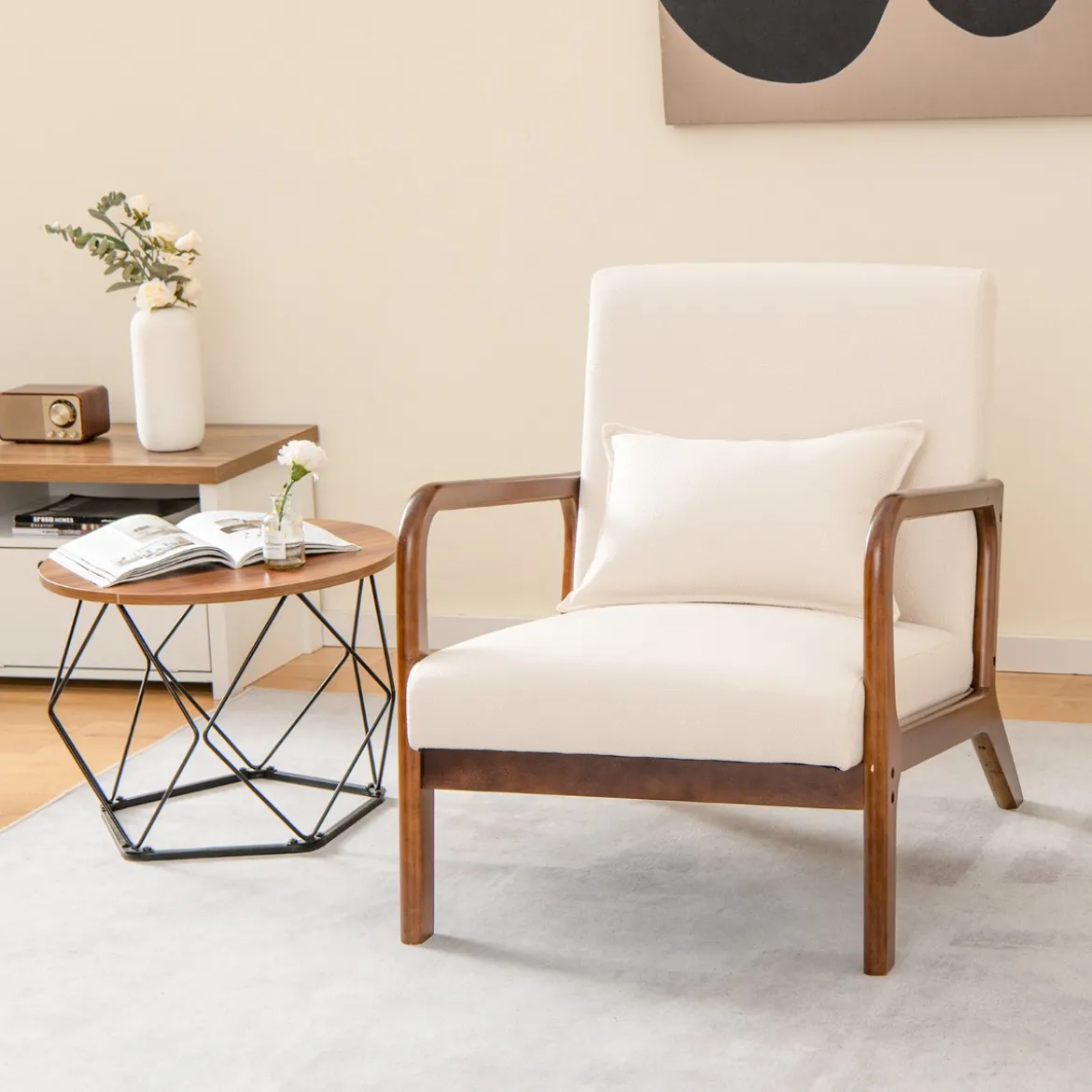 Sessel Wohnzimmer Loungesessel gepolstert Moderner Akzentstuhl Holz mit Armlehnen 65 x 79 x 77 cm