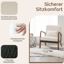 Sessel Wohnzimmer Loungesessel gepolstert Moderner Akzentstuhl Holz mit Armlehnen 65 x 79 x 77 cm