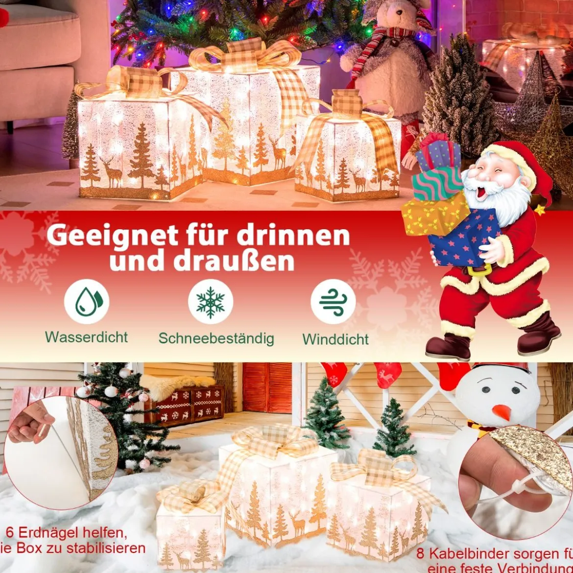 Set aus 3 Beleuchteten Weihnachtsgeschenkboxen Vorgedruckte Geschenkschachteln