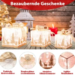 Set aus 3 Beleuchteten Weihnachtsgeschenkboxen Vorgedruckte Geschenkschachteln