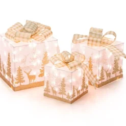 Set aus 3 Beleuchteten Weihnachtsgeschenkboxen Vorgedruckte Geschenkschachteln
