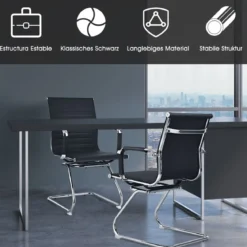 Set aus 8 Bürostühlen Moderne Konferenzstühle mit Mittlerer Rückenlehne & Kufengestell Schwarz
