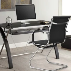 Set aus 8 Bürostühlen Moderne Konferenzstühle mit Mittlerer Rückenlehne & Kufengestell Schwarz