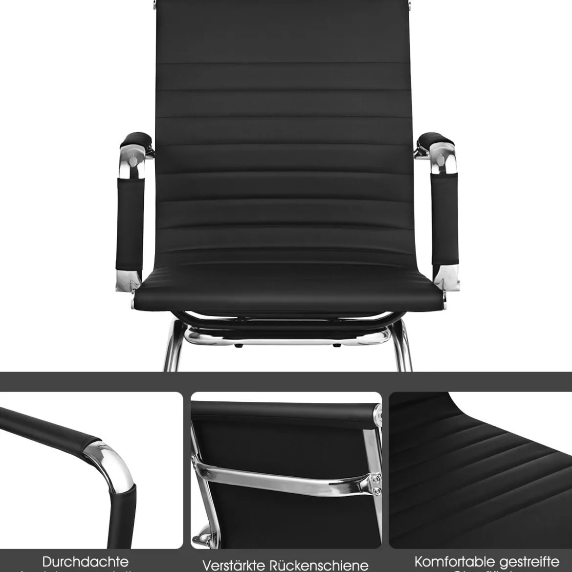 Set aus 8 Bürostühlen Moderne Konferenzstühle mit Mittlerer Rückenlehne & Kufengestell Schwarz