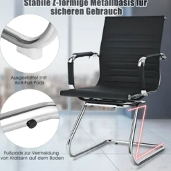 Set aus 8 Bürostühlen Moderne Konferenzstühle mit Mittlerer Rückenlehne & Kufengestell Schwarz
