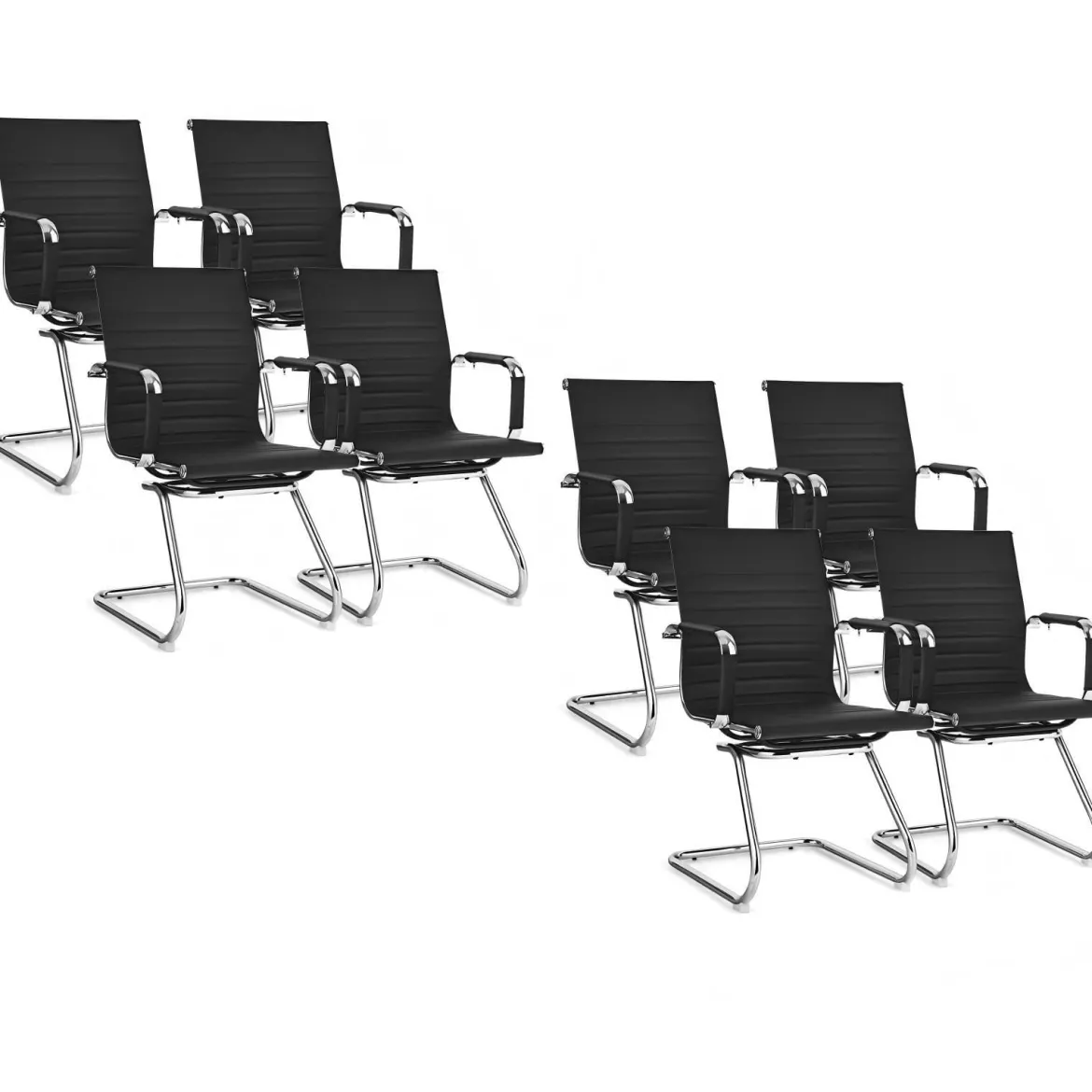 Set aus 8 Bürostühlen Moderne Konferenzstühle mit Mittlerer Rückenlehne & Kufengestell Schwarz