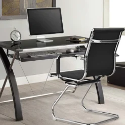 Set aus 2 Bürostühlen moderne Konferenzstühle mit mittlerer Rückenlehne & Kufengestell Schwarz