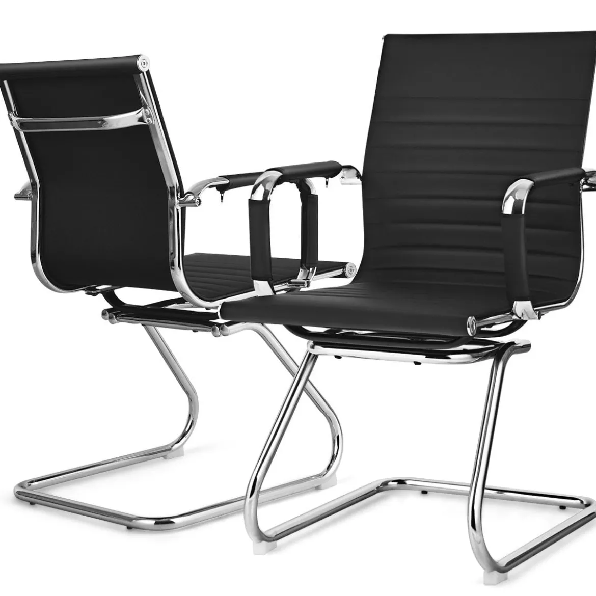 Set aus 2 Bürostühlen moderne Konferenzstühle mit mittlerer Rückenlehne & Kufengestell Schwarz