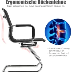 Set aus 10 Bürostühlen Moderne Konferenzstühle mit Mittlerer Rückenlehne & Kufengestell Schwarz
