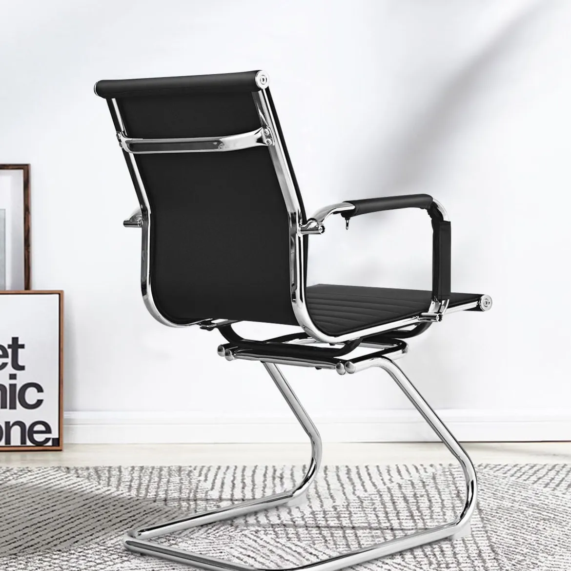 Set aus 10 Bürostühlen Moderne Konferenzstühle mit Mittlerer Rückenlehne & Kufengestell Schwarz