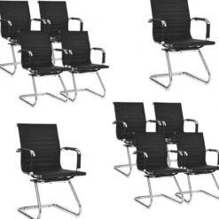 Set aus 10 Bürostühlen Moderne Konferenzstühle mit Mittlerer Rückenlehne & Kufengestell Schwarz