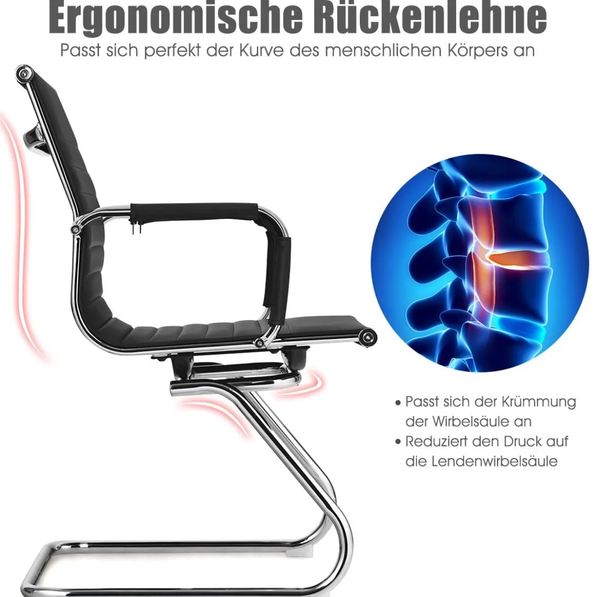 Set aus 4 Bürostühlen Moderne Konferenzstühle mit Mittlerer Rückenlehne & Kufengestell Schwarz