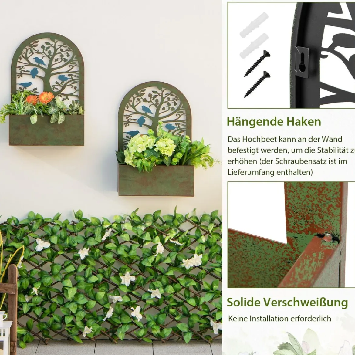 Set aus 2 dekorativen Hochbeeten für den Garten Wand-Pflanzkästen 40 x 17 x 60 cm Rost