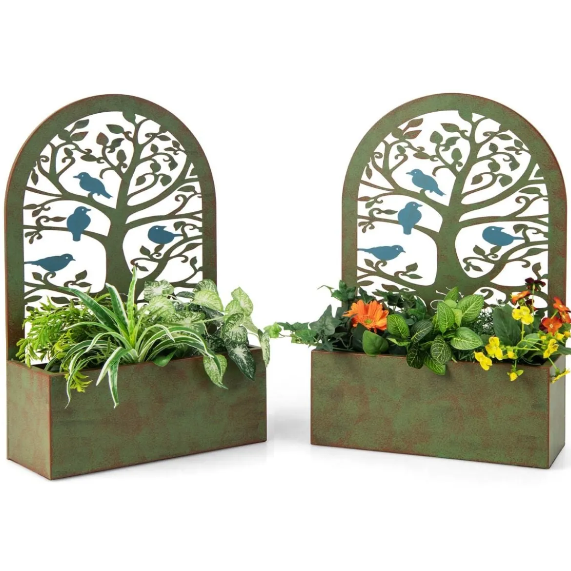 Set aus 2 dekorativen Hochbeeten für den Garten Wand-Pflanzkästen 40 x 17 x 60 cm Rost