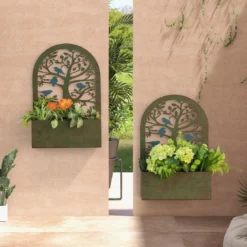 Set aus 2 dekorativen Hochbeeten für den Garten Wand-Pflanzkästen 40 x 17 x 60 cm Rost