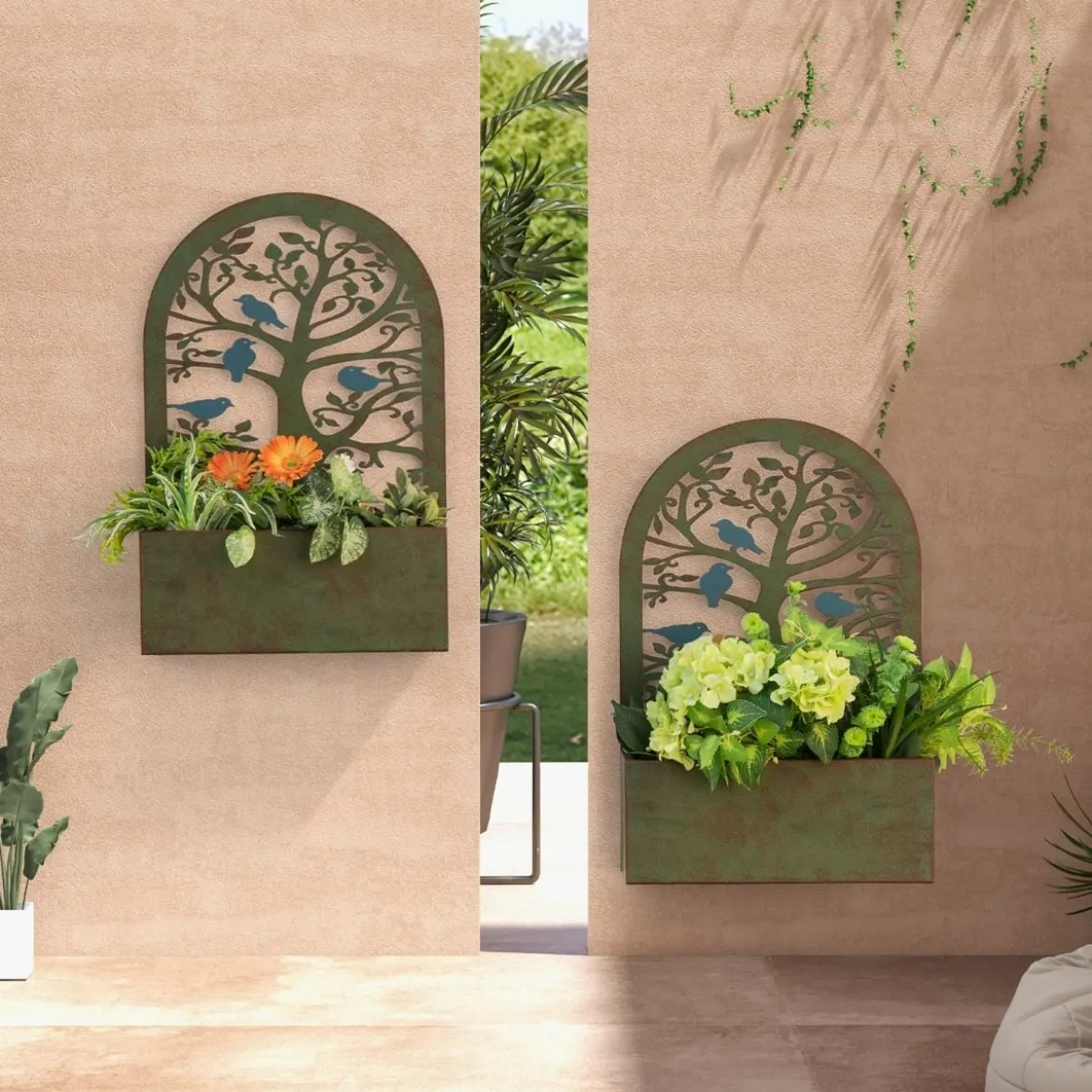 Set aus 2 dekorativen Hochbeeten für den Garten Wand-Pflanzkästen 40 x 17 x 60 cm Rost